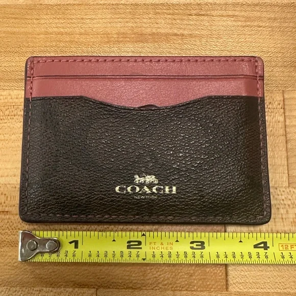 Coach slim ID & credit card leather wallet brown signature "C" & dusty pink. - Picture 5 of 6